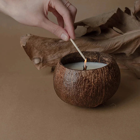 Coconut Shell Candle Holder Candlestick Natural Coconut Bowl Desk Organizer Coconut Shell Candle Holder (No Candle) Home Decor