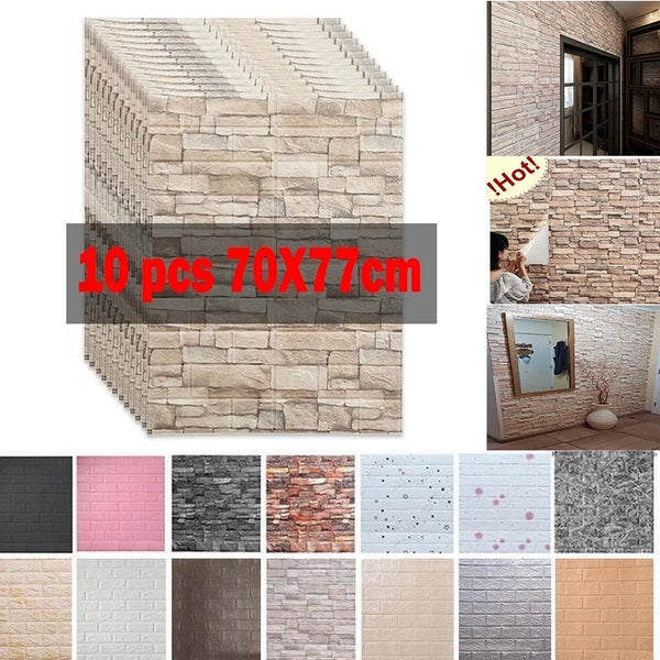 10pcs 3D Wall Stickers Self Adhesive Foam Panels Home Decor Living Room Bedroom House DIY Decor Bathroom Soft Embossed Wallpaper