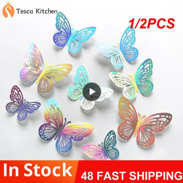 1/2PCS Wall Stickers 3D Hollow Rosegold Butterfly Decorative Sticker for Home Living Room Bedroom Kids Room Wall Wedding Decor