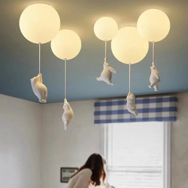 Cartoon Balloon Bear Pendant Lights for Kid Bedroom Children's Room Decor LED Hanging Lamp Fixture Cocina Chandelier Ring Light
