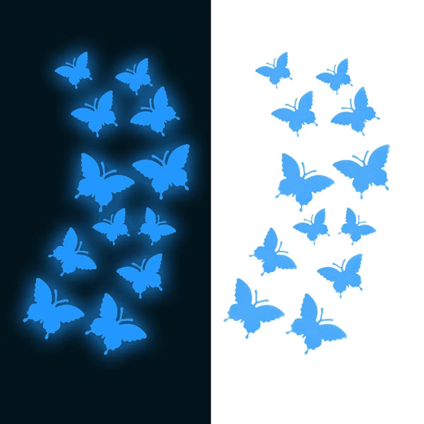 12pcs Luminous Butterfly Wall Stickers for Kids Bedroom Living Room Home Fridge Wall Decal Glow in the Dark Sticker 3D Wallpaper